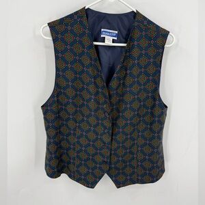 Pendleton vintage loral geometric medallion pattern navy background vest 14